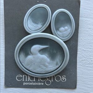 Enid Legros Porcelain Loon Brooch/Earring Set